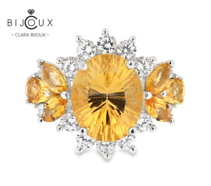 Сребърен пръстен от Clara Bijoux с жълти цитрини и бели CZ