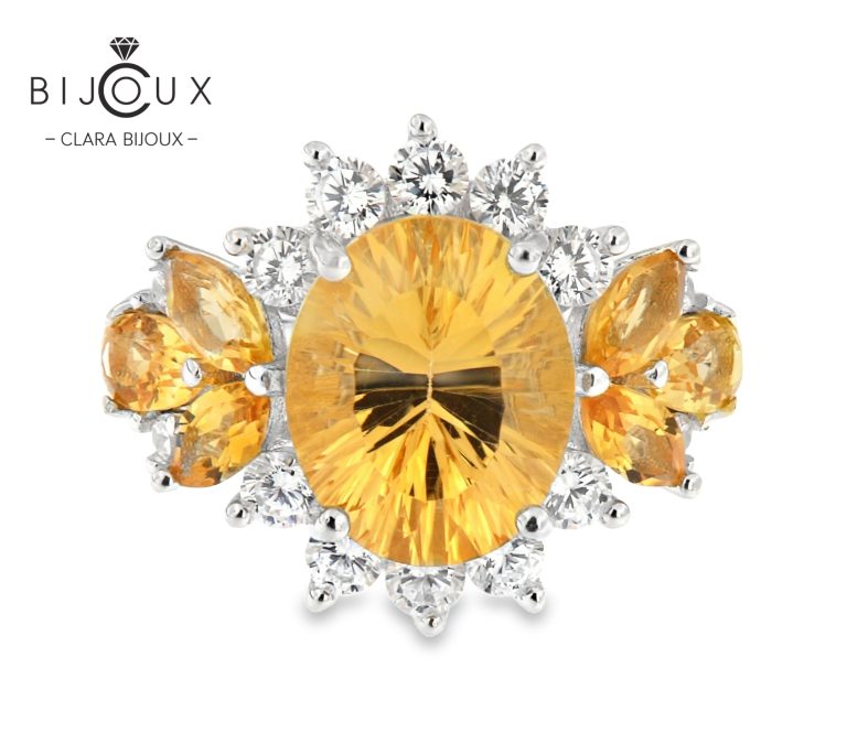Сребърен пръстен от Clara Bijoux с жълти цитрини и бели CZ