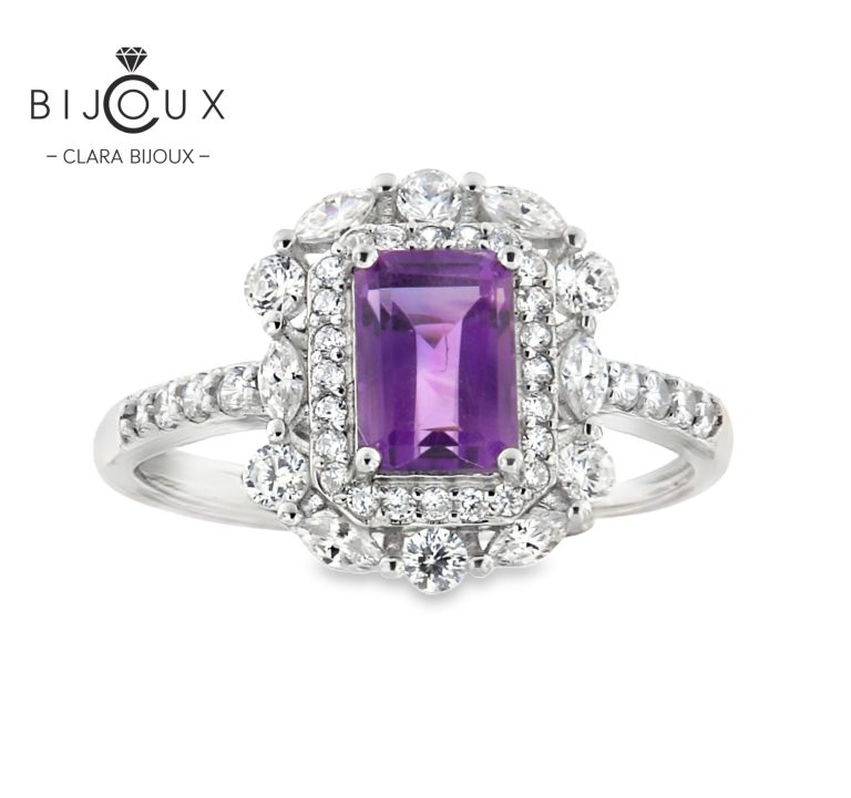 елегантен сребърен пръстен с естествен аметист Clara Bijoux