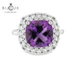 сребърен пръстен с родиево покритие и аметист Clara Bijoux