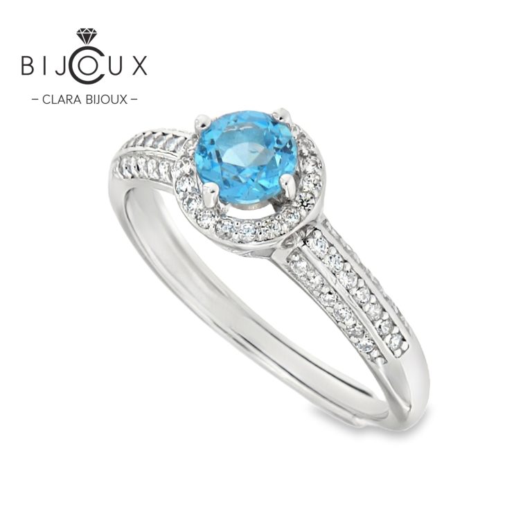 Елегантен сребърен пръстен със Swiss Blue Topaz Clara Bijoux