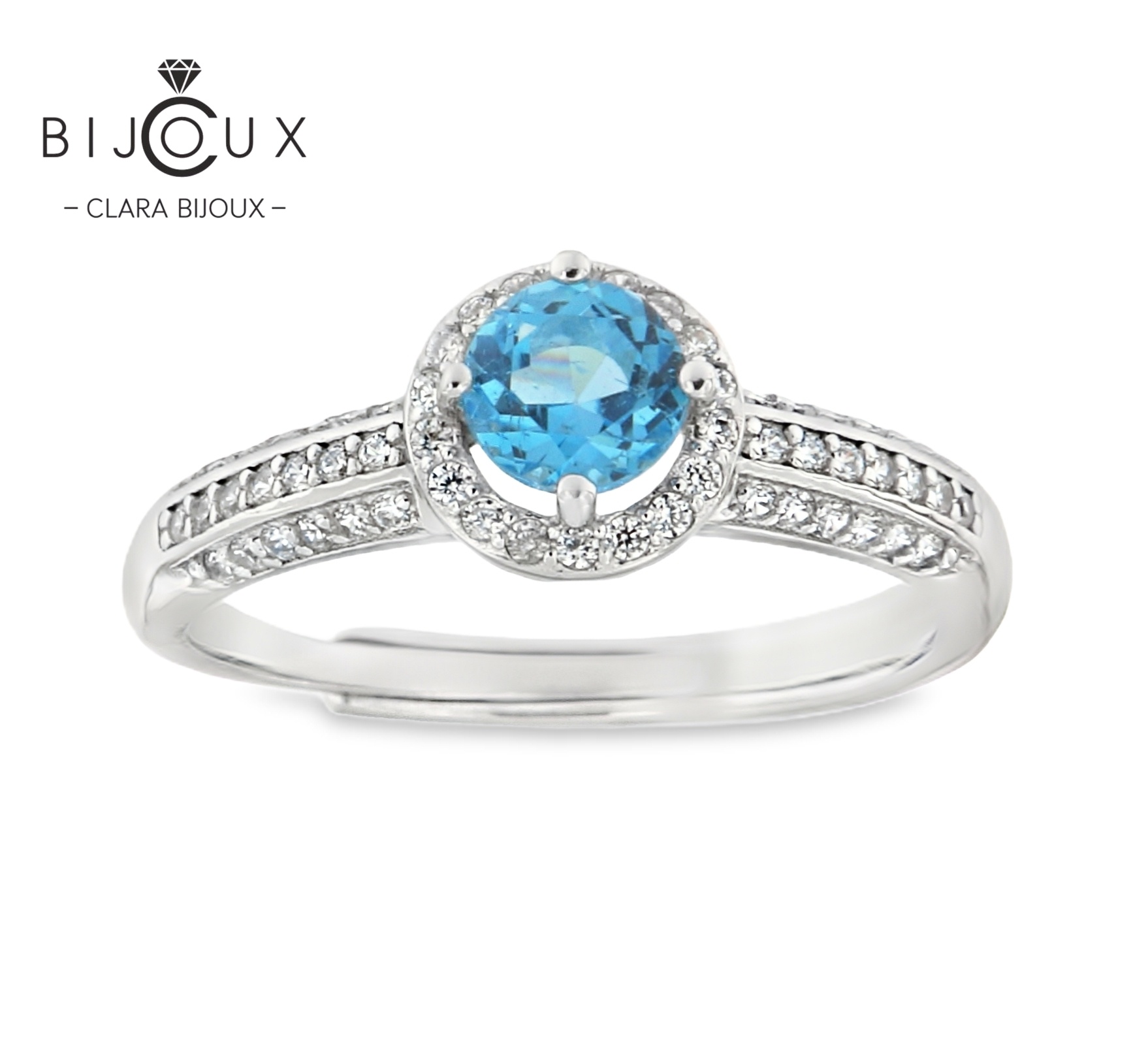 JR3452-1.2 Swiss Blue Topaz пръстен от сребро 925 с родиево покритие