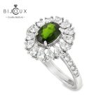 сребърен пръстен с родиево покритие и зелен Диопсид Clara Bijoux