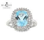 луксозен пръстен с небесносин топаз и бели камъни Clara Bijoux