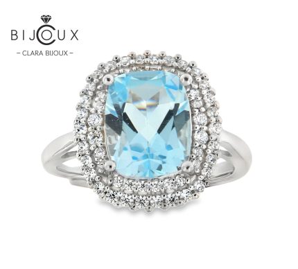луксозен пръстен с небесносин топаз и бели камъни Clara Bijoux