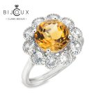 луксозен пръстен с естествен цитрин и бели камъни