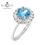 елегантен сребърен пръстен с естествен Swiss Blue Topaz