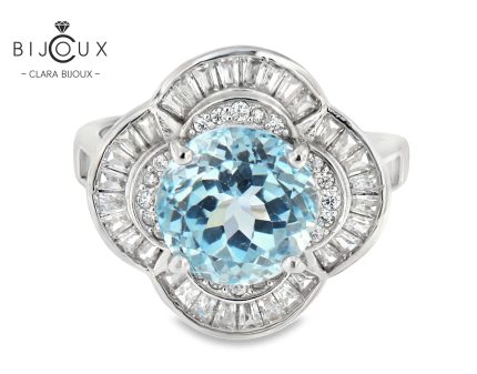 Луксозен сребърен пръстен с естествен Sky Blue Topaz Clara Bijoux – изглед отпред