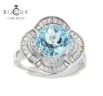 Елегантен пръстен с небесносин топаз и бели камъни – Clara Bijoux