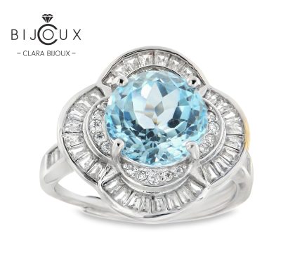 Елегантен пръстен с небесносин топаз и бели камъни – Clara Bijoux