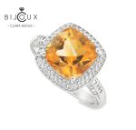 Луксозен сребърен пръстен с цитрин и бели камъни – Clara Bijoux