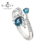 Луксозен пръстен с London Blue Topaz и родиево покритие – Clara Bijoux