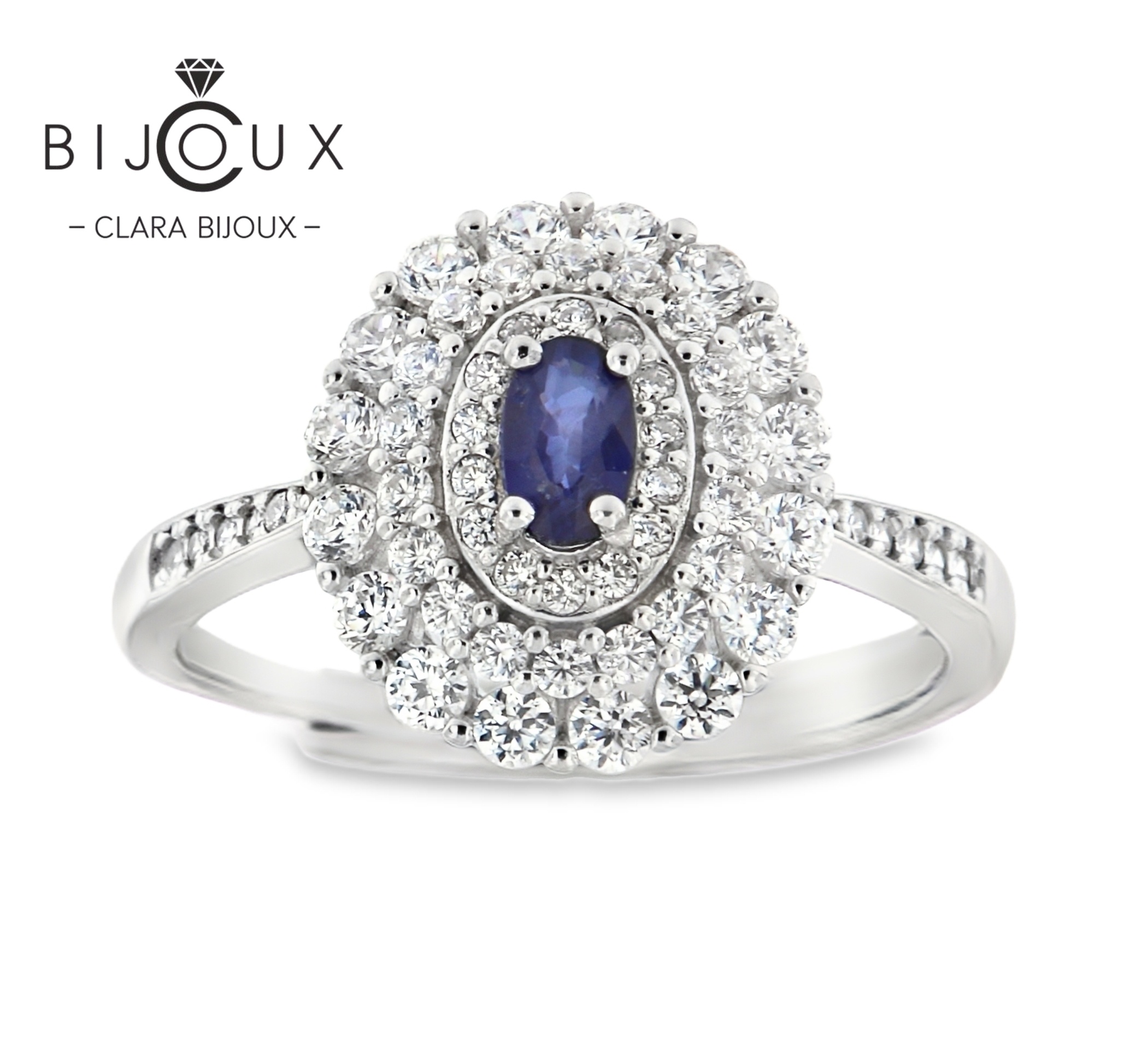 LJR3970.1 бутиков сребърен пръстен със сапфир Clara Bijoux отпред