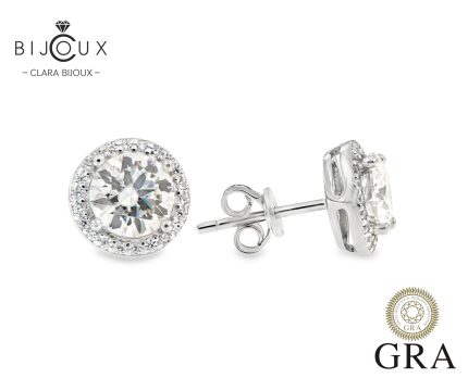луксозни сребърни обеци с мойсанит Halo Clara Bijoux