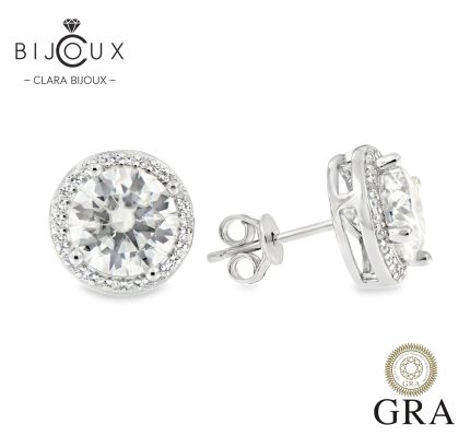 елегантни сребърни обеци с мойсанити 4ct Halo Clara Bijoux