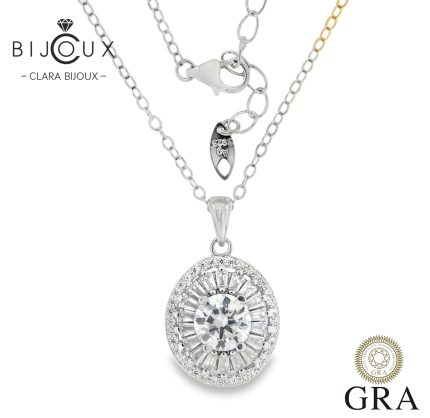 луксозно колие с мойсанит 1ct и ореол от камъни Clara Bijoux