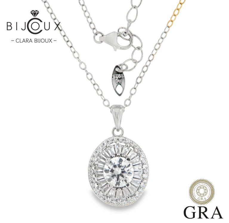 луксозно колие с мойсанит 1ct и ореол от камъни Clara Bijoux