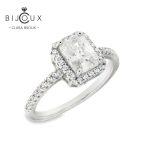 луксозен сребърен пръстен radiant cut мойсанит