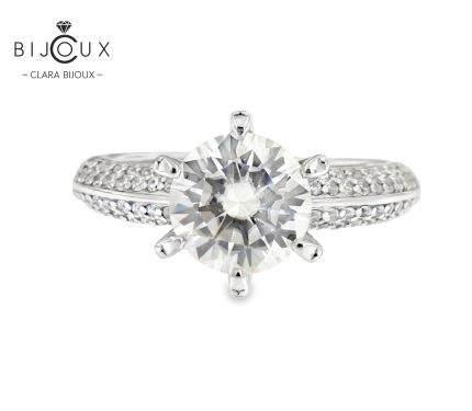 Сребърен пръстен с мойсанит 2ct Clara Bijoux изглед отпред