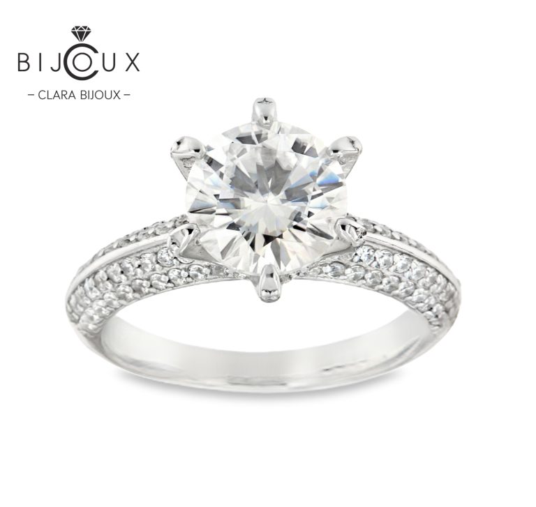 Сребърен пръстен 925 с мойсанит 2ct бляскава шина