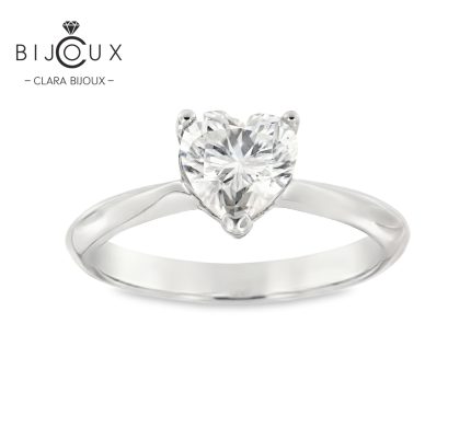 сребърен пръстен със сърцевиден мойсанит 1ct clara bijoux