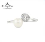 елегантен сребърен пръстен с перла и мойсанит в сърцевиден обков