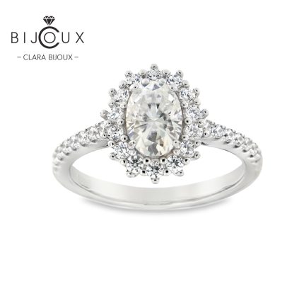 сребърен пръстен овален мойсанит clara bijoux – наклонен изглед