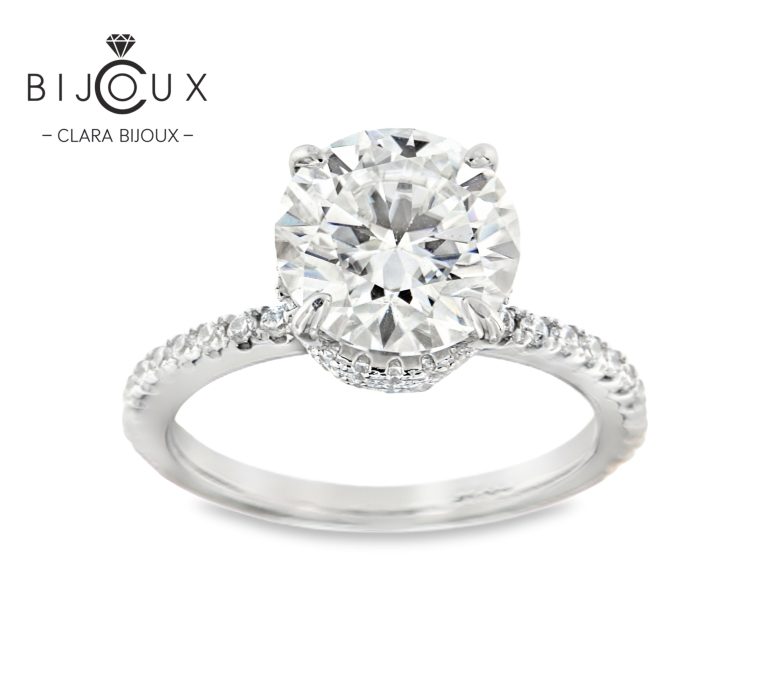 сребърен пръстен мойсанит 3ct clara bijoux – наклонен изглед
