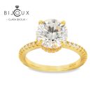 сребърен пръстен мойсанит 3ct позлатен clara bijoux – наклонен изглед