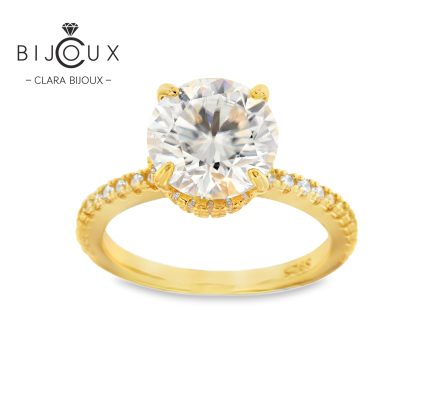 сребърен пръстен мойсанит 3ct позлатен clara bijoux – наклонен изглед