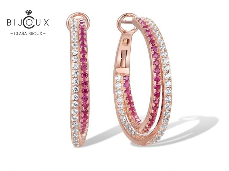 Сребърни обеци с розова позлатка и лабораторни рубини Clara Bijoux