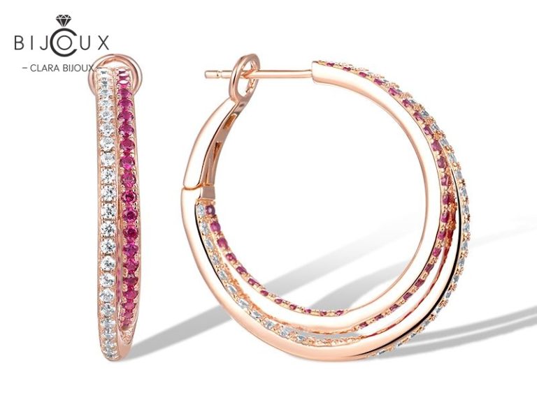 Елегантни сребърни обеци с рубини и бели камъни Clara Bijoux