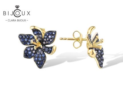 Сребърни обеци цветя със син шпинел Clara Bijoux