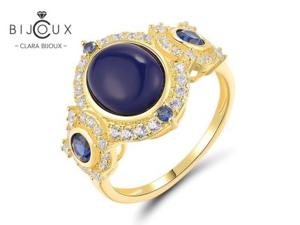 Сребърен пръстен със син лапис и бели камъни Clara Bijoux