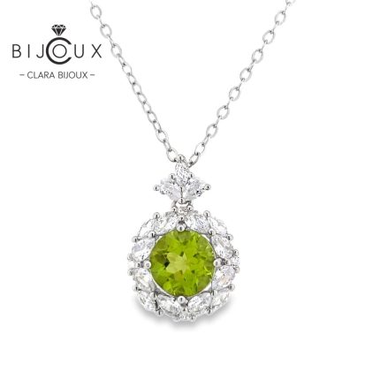 елегантно сребърно колие с зелен перидот и бели CZ Clara Bijoux