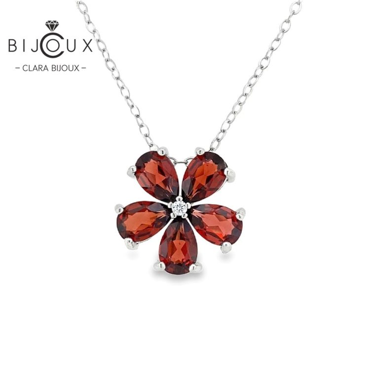елегантно сребърно колие с естествен гранат Clara Bijoux