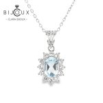 сребърно колие с топаз и бели CZ камъни Clara Bijoux