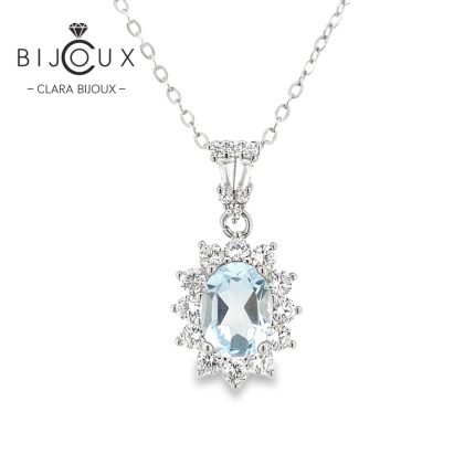 сребърно колие с топаз и бели CZ камъни Clara Bijoux