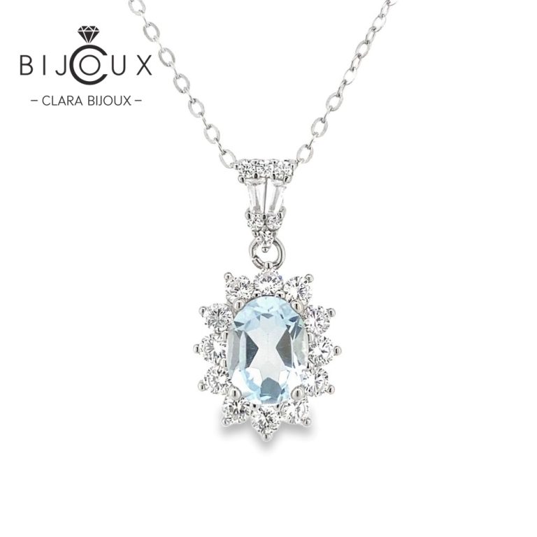 сребърно колие с топаз и бели CZ камъни Clara Bijoux