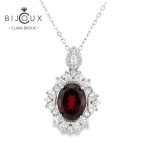 елегантно сребърно колие с червен гранат и бели CZ Clara Bijoux