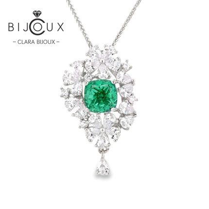 луксозно сребърно колие с бели и зелен CZ камъни Clara Bijoux