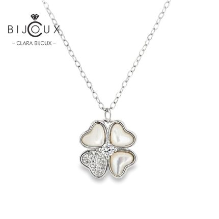 елегантно сребърно колие с детелина и бял седеф Clara Bijoux
