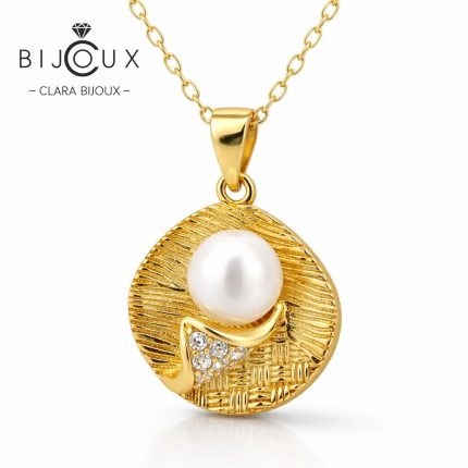 Луксозно дизайнерско колие с перла и жълта позлатка