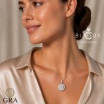 сребърно колие с мойсанит 1ct Clara Bijoux, представено върху модел