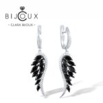 Луксозни сребърни обеци криле Clara Bijoux с черен шпинел