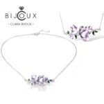 Нежно сребърно колие с емайл Clara Bijoux с лилави цветя