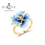 Бутиков сребърен пръстен с емайл Clara Bijoux със синьо цвете