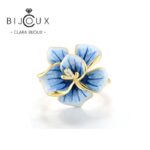 Сребърен пръстен с жълта позлатка и син емайл Clara Bijoux