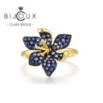 Бутиков сребърен пръстен цвете Clara Bijoux със син шпинел