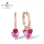 Сребърни обеци Rose Heart Duet с лабораторни розови сапфири, синтетични рубини и розова позлата – Clara Bijoux